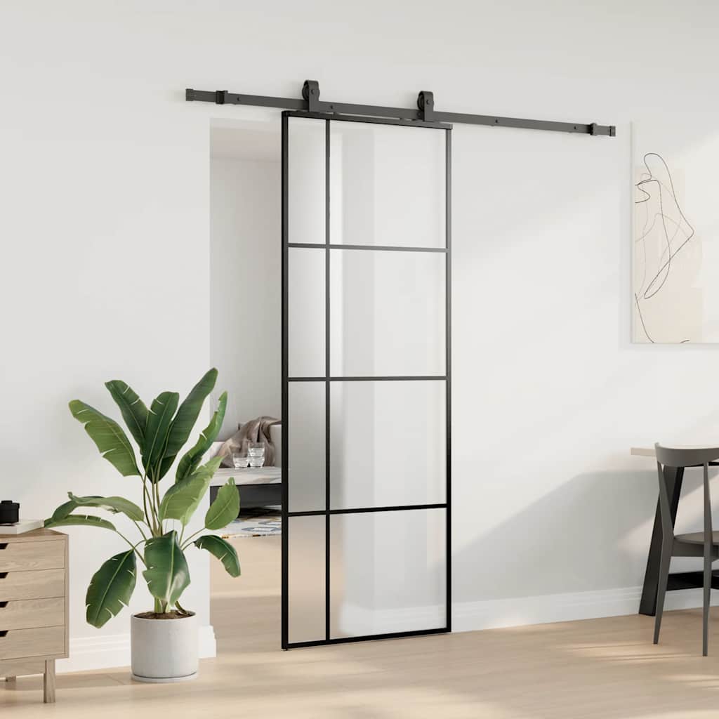 VidaXL Schiebetür mit Beschlagset 76x205 cm ESG-Glas schwarz