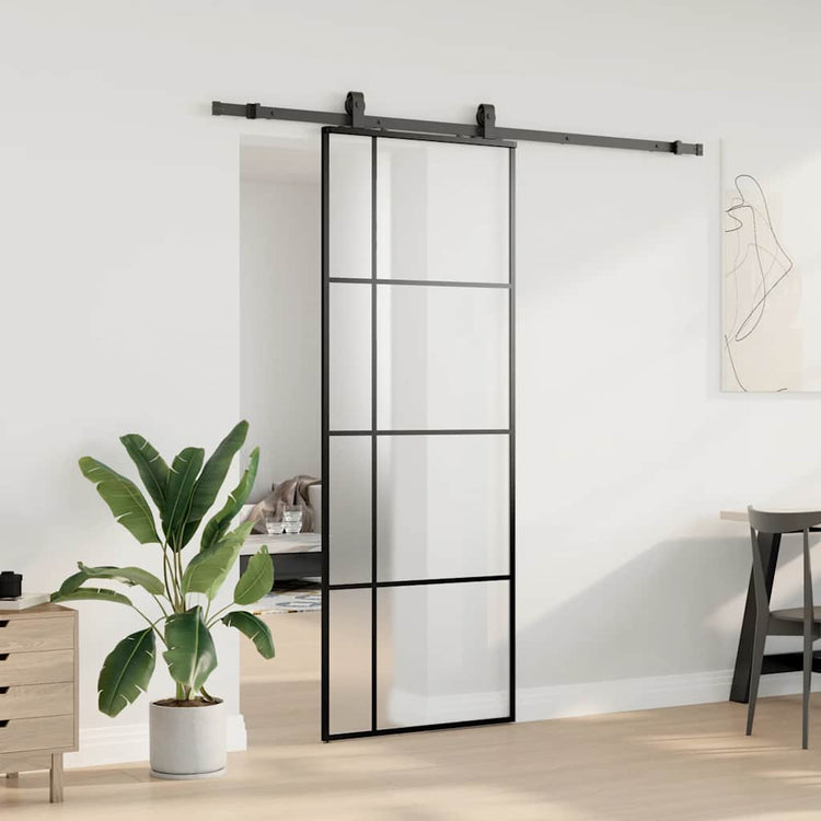VidaXL Schiebetür mit Beschlagset 76x205 cm ESG-Glas schwarz