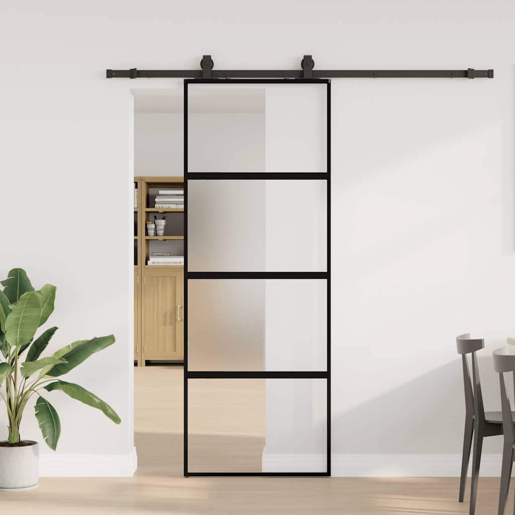 VidaXL Schiebetür mit Beschlagset 76x205 cm Hartglas schwarz