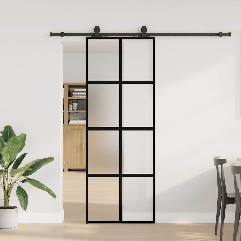 VidaXL Schiebetür mit Beschlagset 76x205 cm Hartglas schwarz