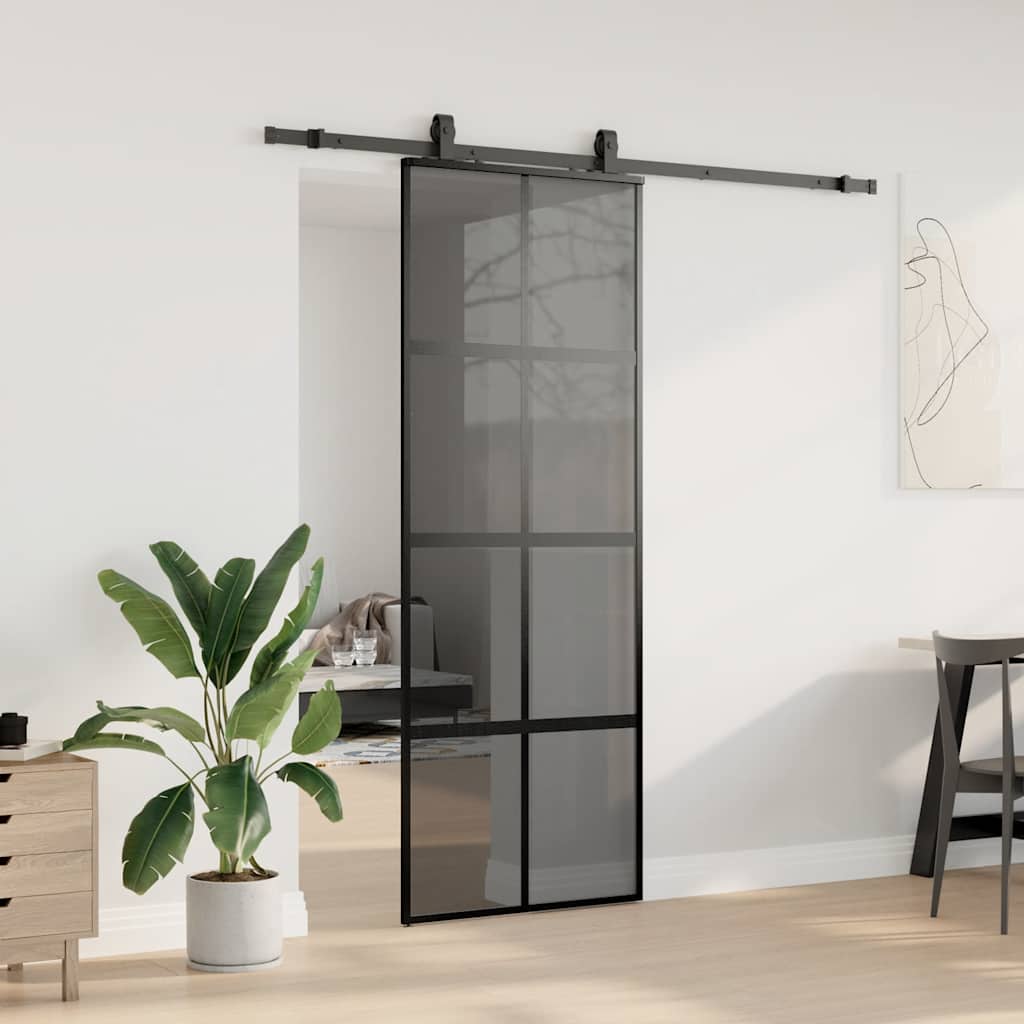 VidaXL Schiebetür mit Beschlagset 76x205 cm Hartglas schwarz