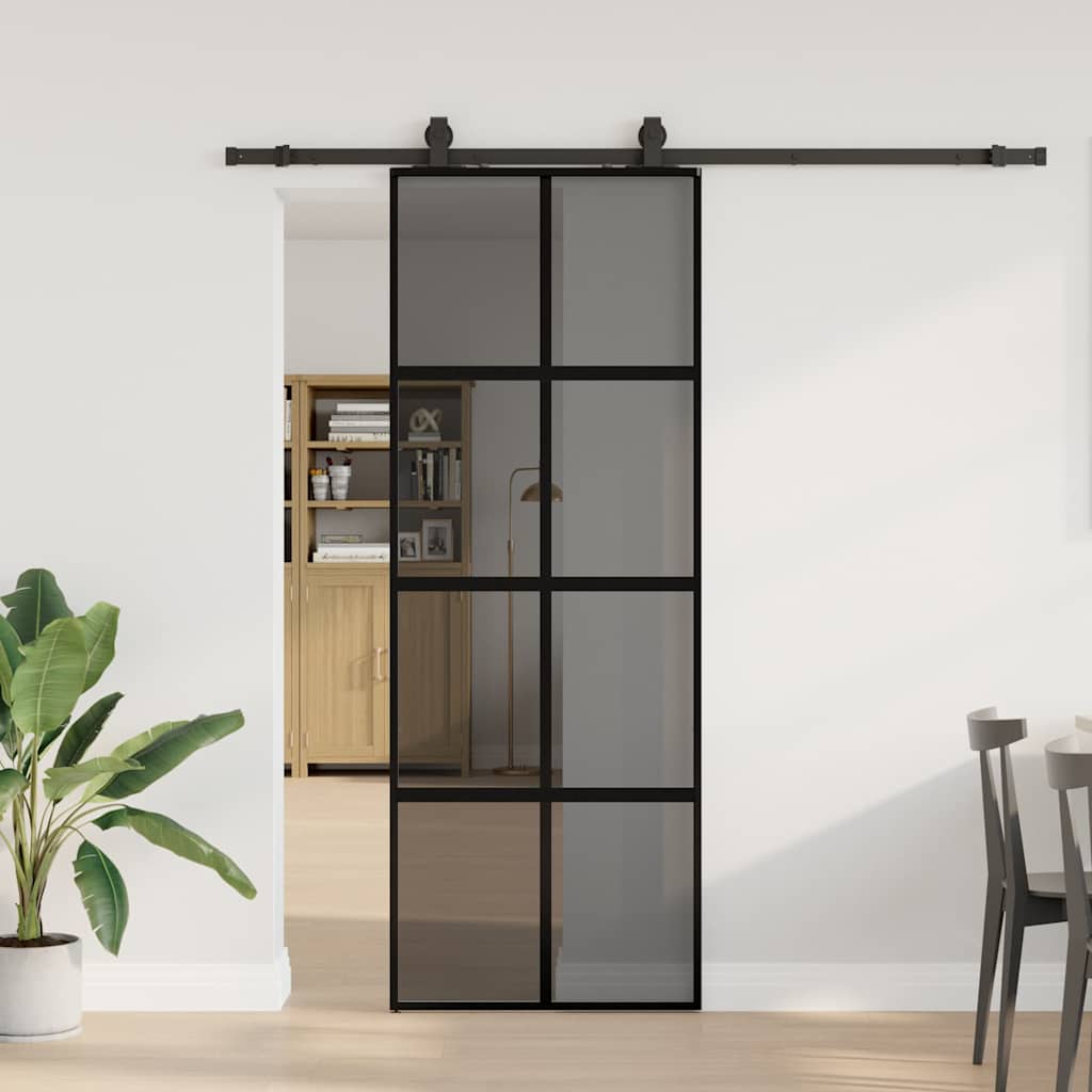 VidaXL Schiebetür mit Beschlagset 76x205 cm Hartglas schwarz