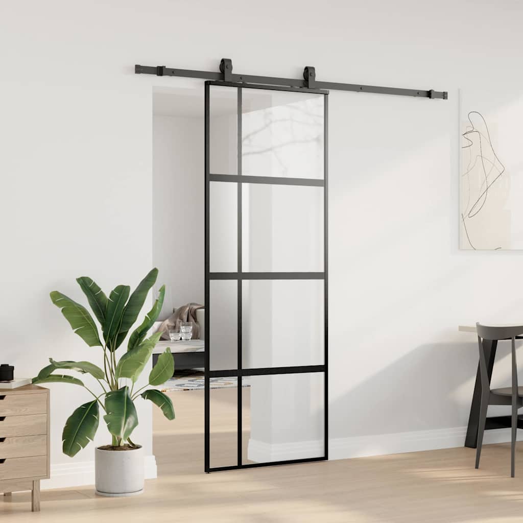 VidaXL Schiebetür mit Beschlagset 76x205 cm Hartglas schwarz