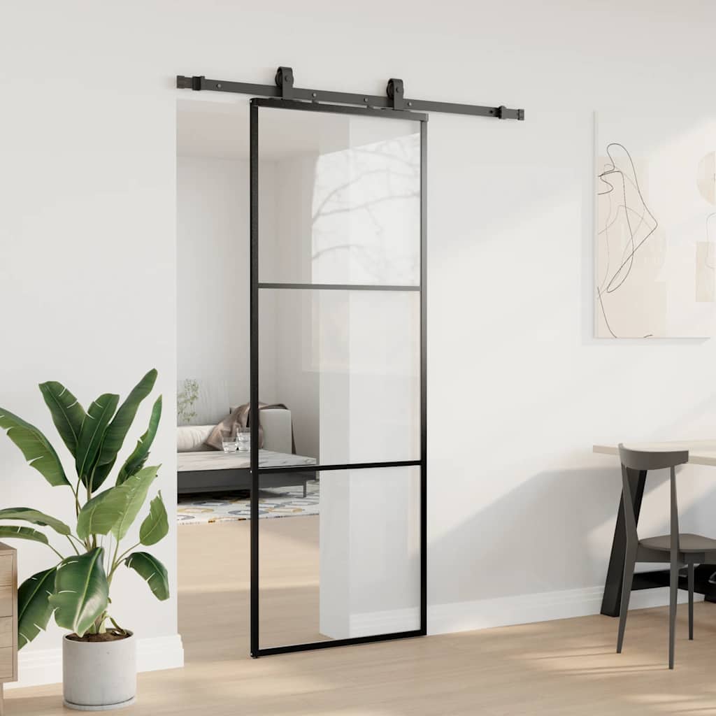 VidaXL Schiebetür mit Beschlagset 76x205 cm ESG-Glas schwarz