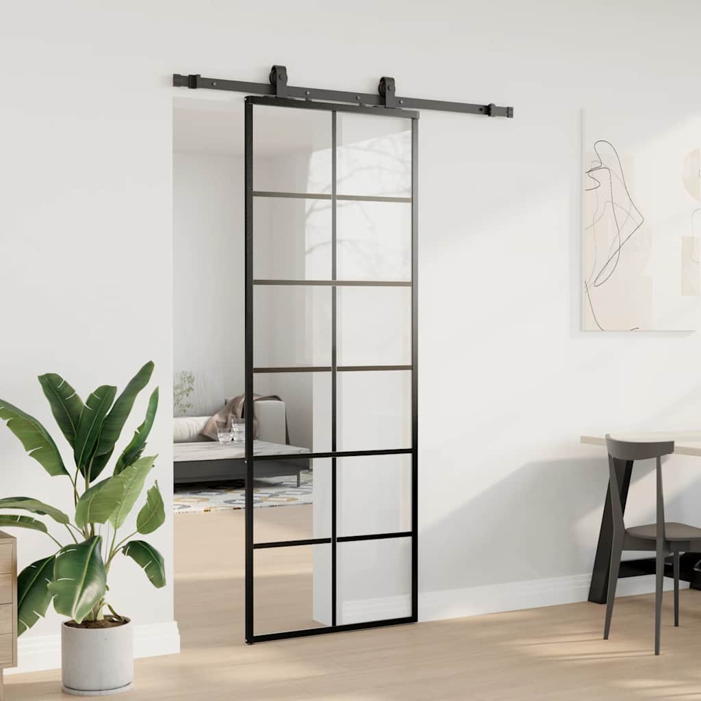 VidaXL Schiebetür mit Beschlagset 76x205 cm ESG-Glas schwarz