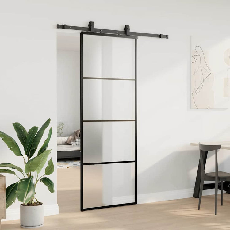 VidaXL Schiebetür mit Beschlagset 76x205 cm ESG-Glas schwarz