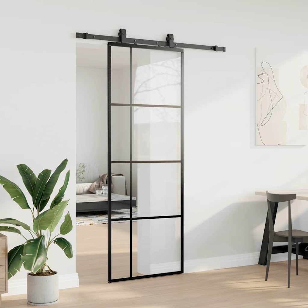 VidaXL Schiebetür mit Beschlagset 76x205 cm ESG-Glas schwarz