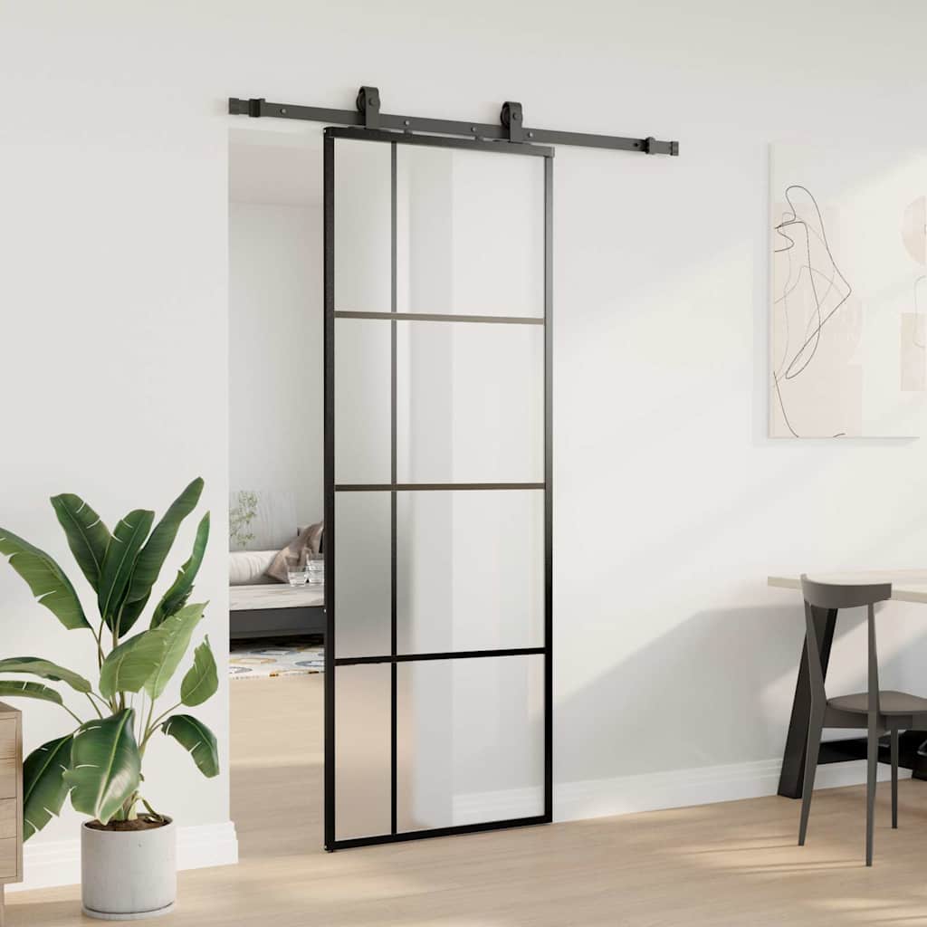 VidaXL Schiebetür mit Beschlagset 76x205 cm ESG-Glas schwarz