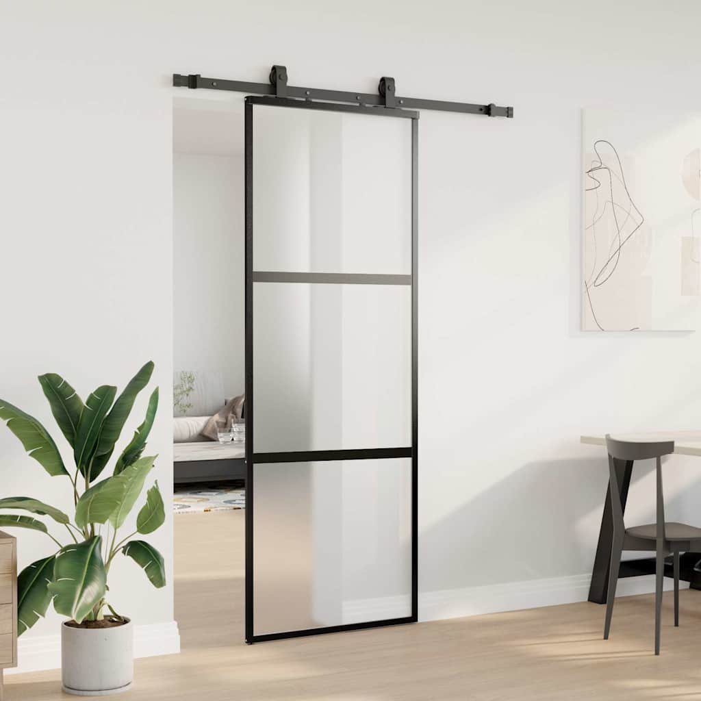 VidaXL Schiebetür mit Beschlagset 76x205 cm Hartglas schwarz