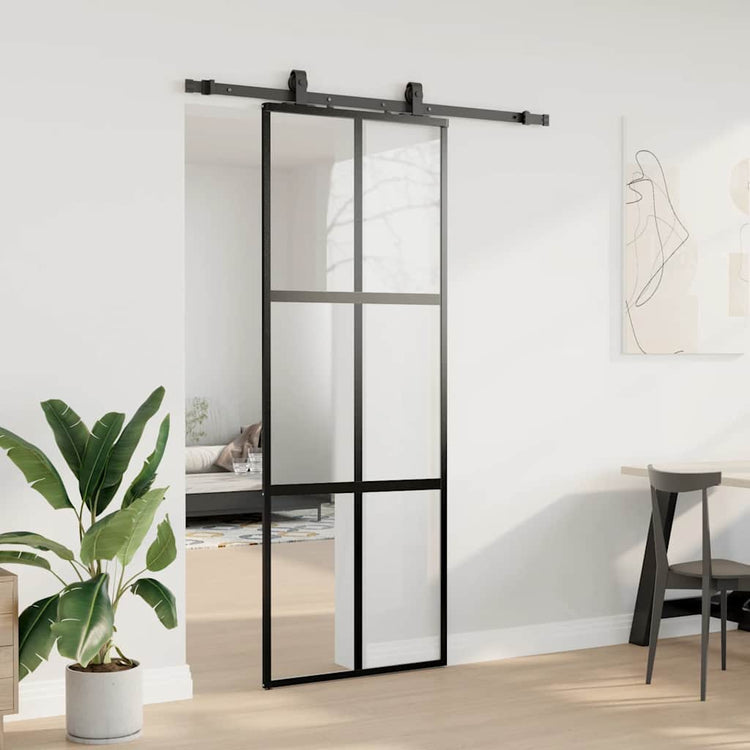 VidaXL Schiebetür mit Beschlagset 76x205 cm Hartglas schwarz