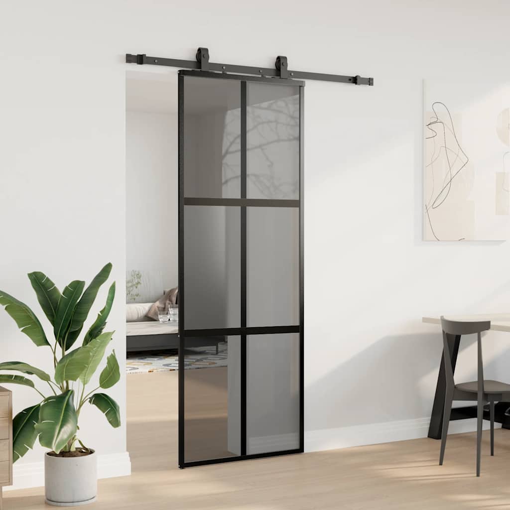 VidaXL Schiebetür mit Beschlagset 76x205 cm Hartglas schwarz