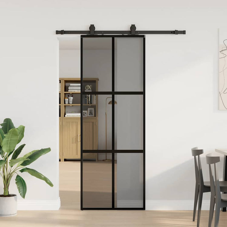 VidaXL Schiebetür mit Beschlagset 76x205 cm Hartglas schwarz
