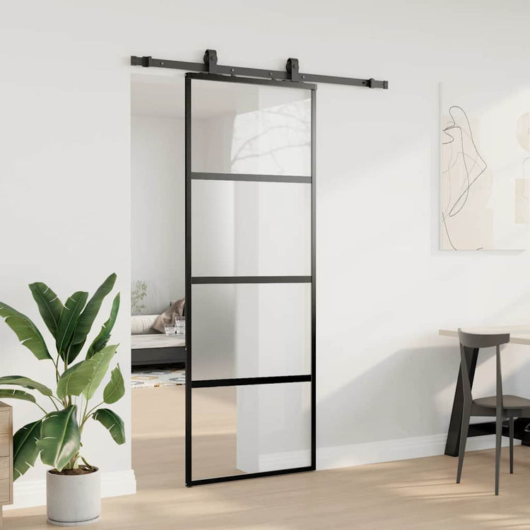 VidaXL Schiebetür mit Beschlagset 76x205 cm Hartglas schwarz