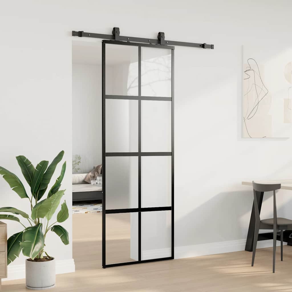 VidaXL Schiebetür mit Beschlagset 76x205 cm Hartglas schwarz