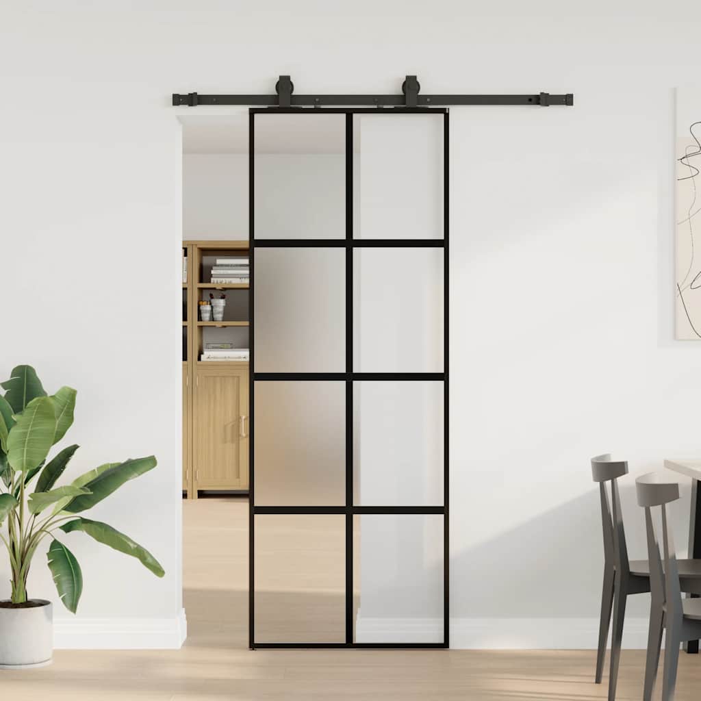 VidaXL Schiebetür mit Beschlagset 76x205 cm Hartglas schwarz