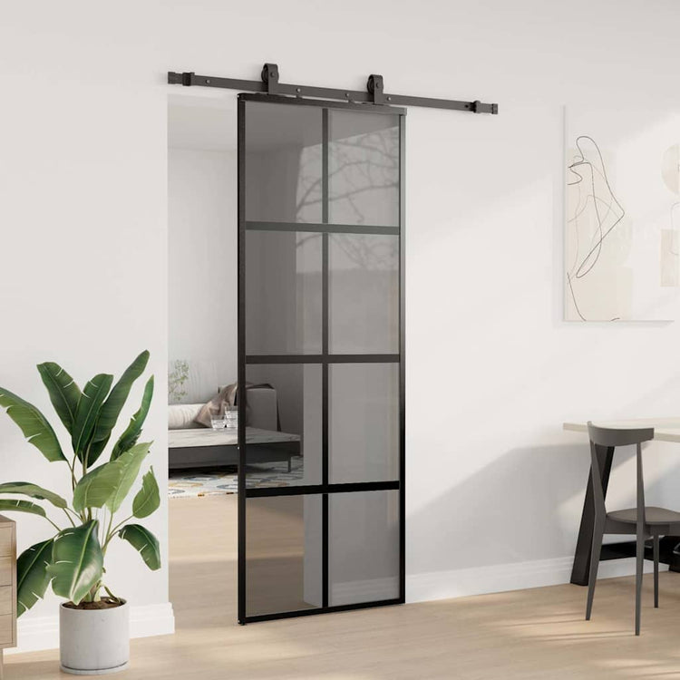 VidaXL Schiebetür mit Beschlagset 76x205 cm Hartglas schwarz