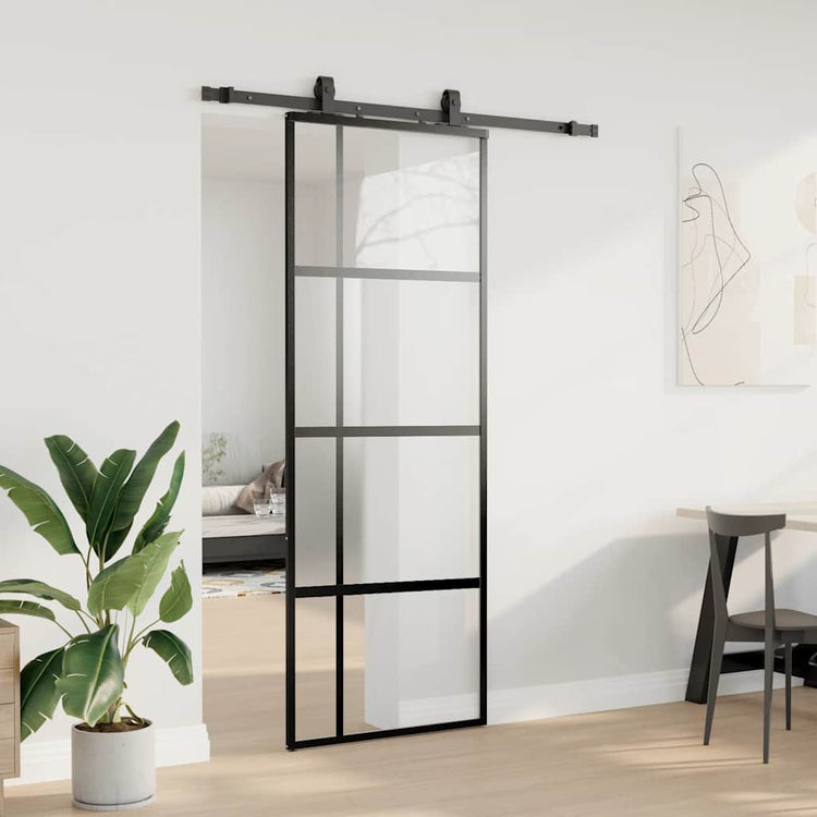 VidaXL Schiebetür mit Beschlagset 76x205 cm Hartglas schwarz