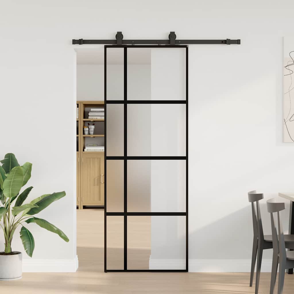 VidaXL Schiebetür mit Beschlagset 76x205 cm Hartglas schwarz