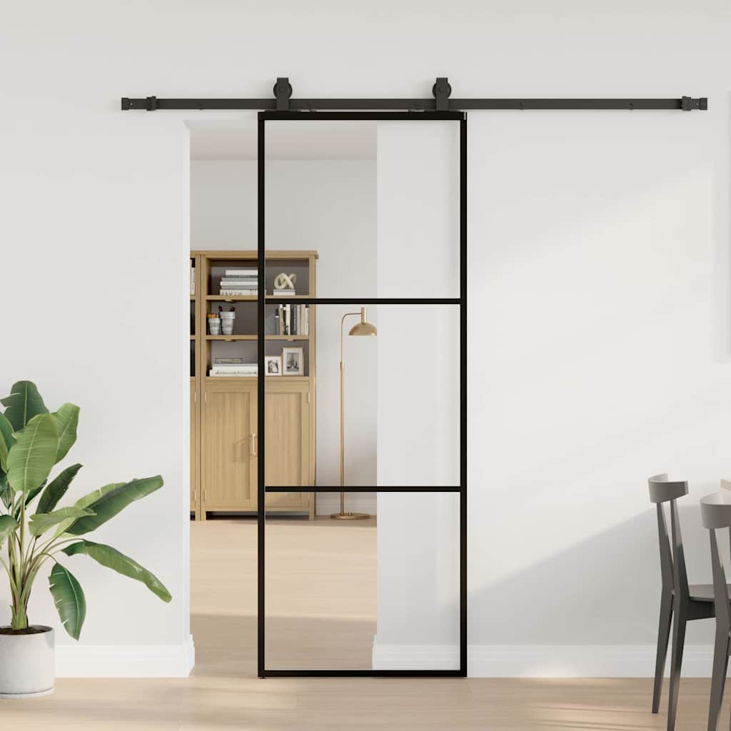 VidaXL Schiebetür mit Beschlagset 76x205 cm ESG-Glas schwarz