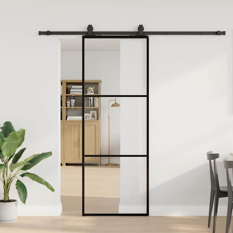 VidaXL Schiebetür mit Beschlagset 76x205 cm ESG-Glas schwarz