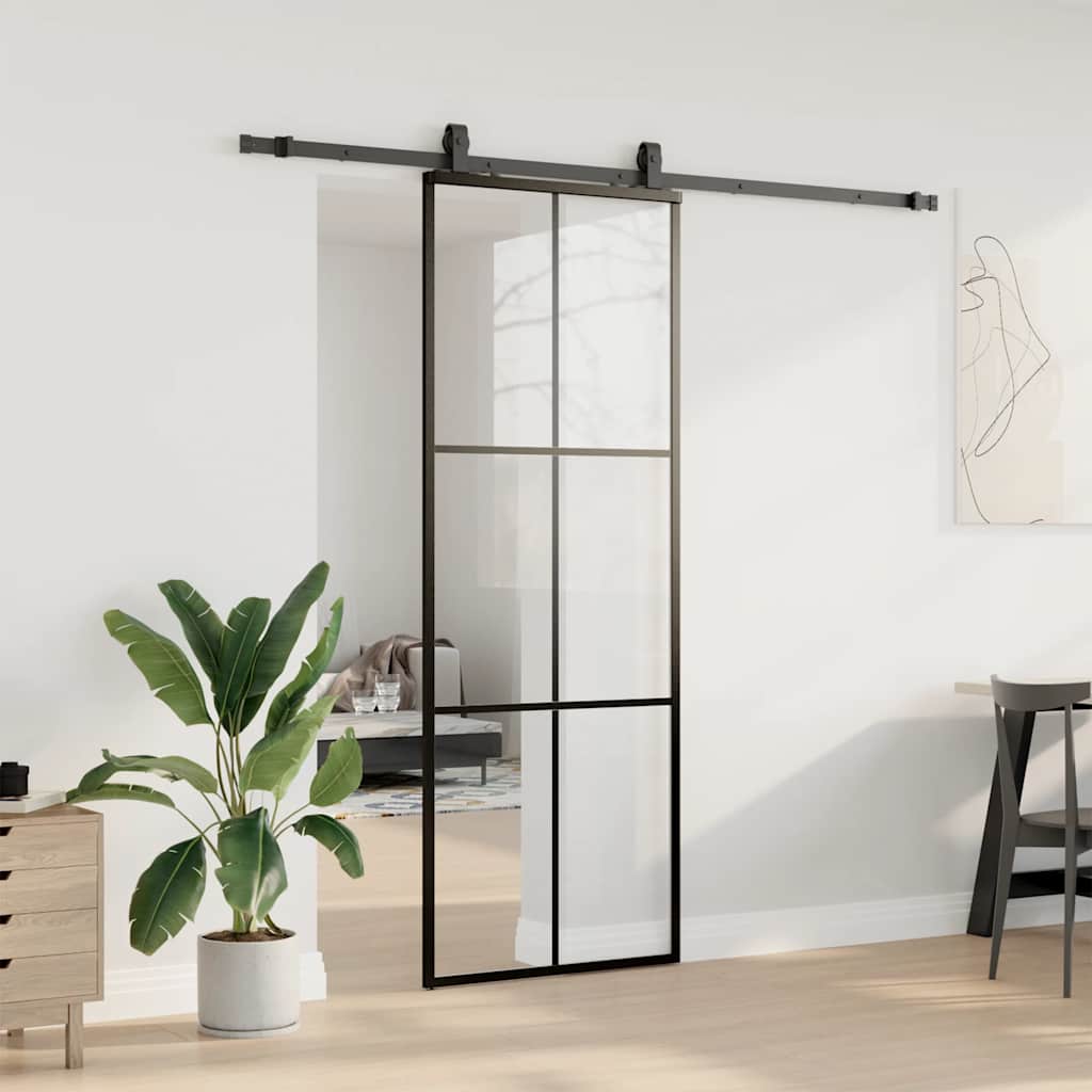 VidaXL Schiebetür mit Beschlagset 76x205 cm ESG-Glas schwarz