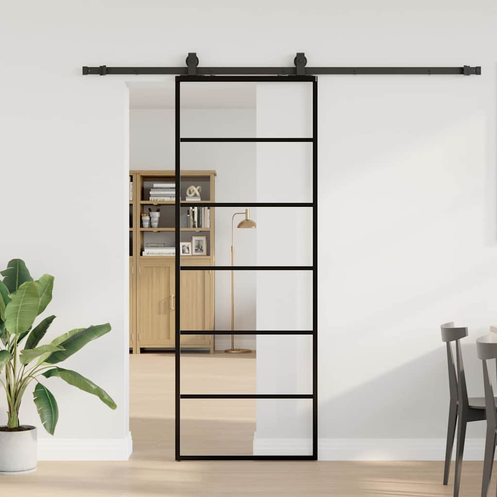 VidaXL Schiebetür mit Beschlagset 76x205 cm ESG-Glas schwarz