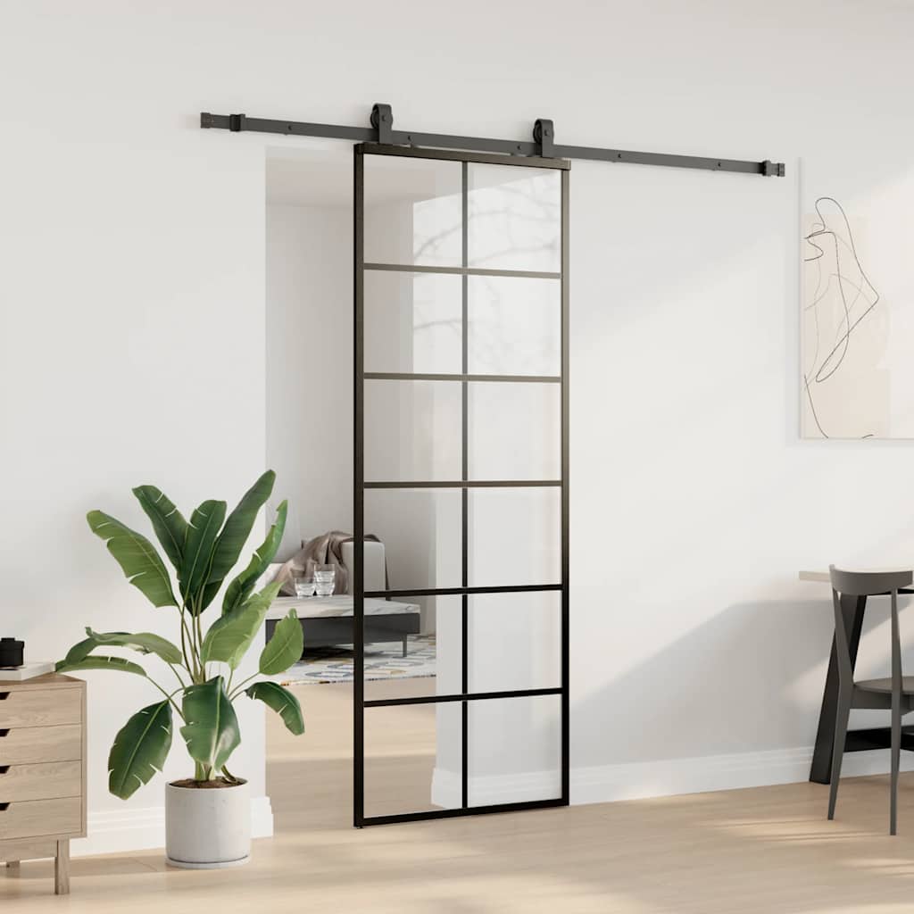 VidaXL Schiebetür mit Beschlagset 76x205 cm ESG-Glas schwarz