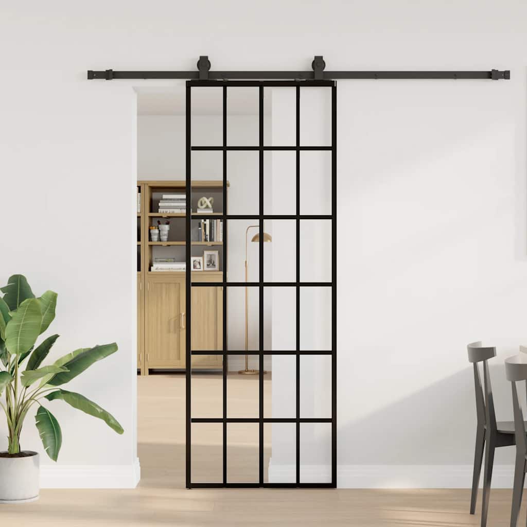 VidaXL Schiebetür mit Beschlagset 76x205 cm ESG-Glas schwarz