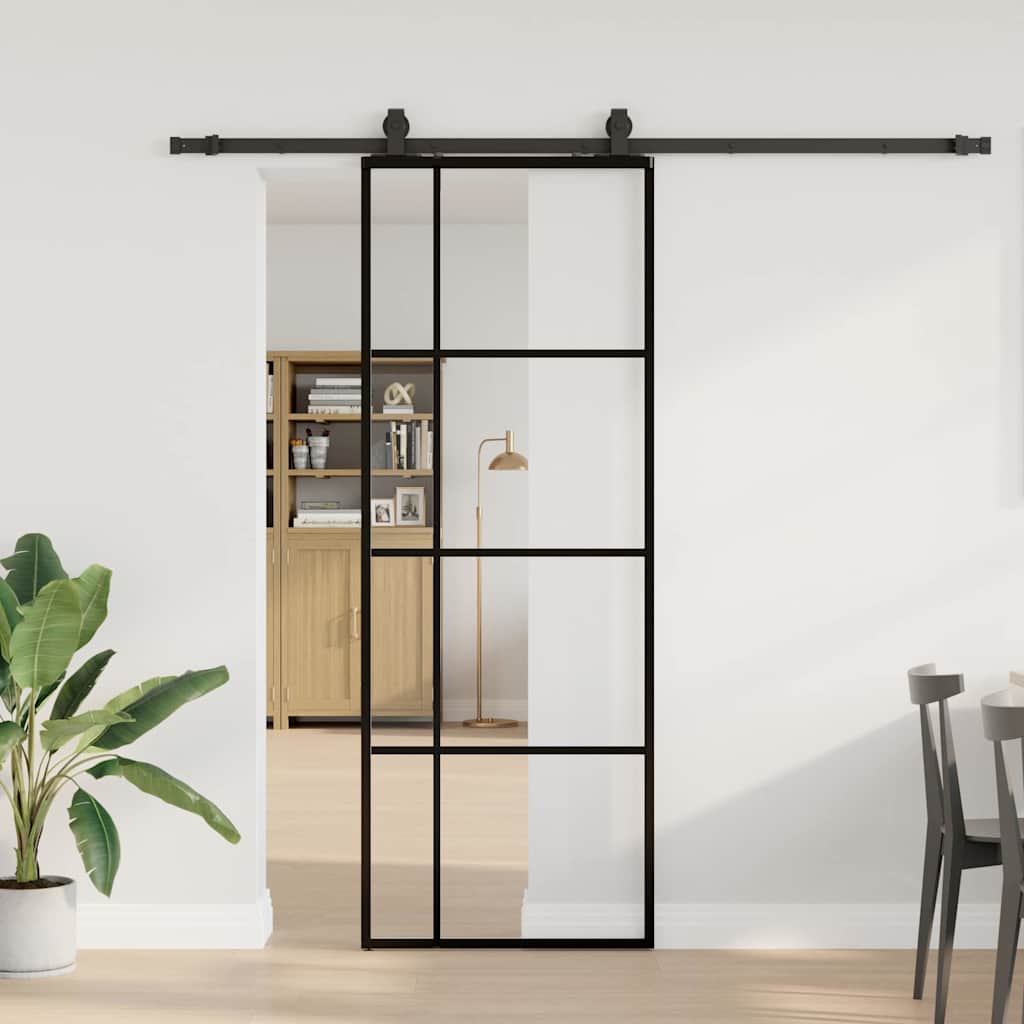 VidaXL Schiebetür mit Beschlagset 76x205 cm ESG-Glas schwarz