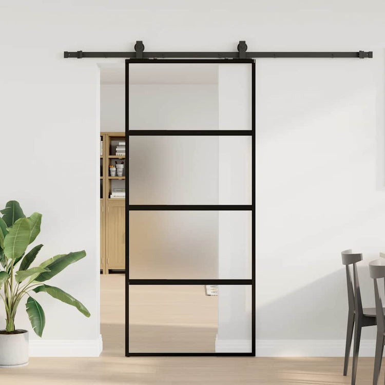 VidaXL Schiebetür mit Beschlagset 76x205 cm Hartglas schwarz
