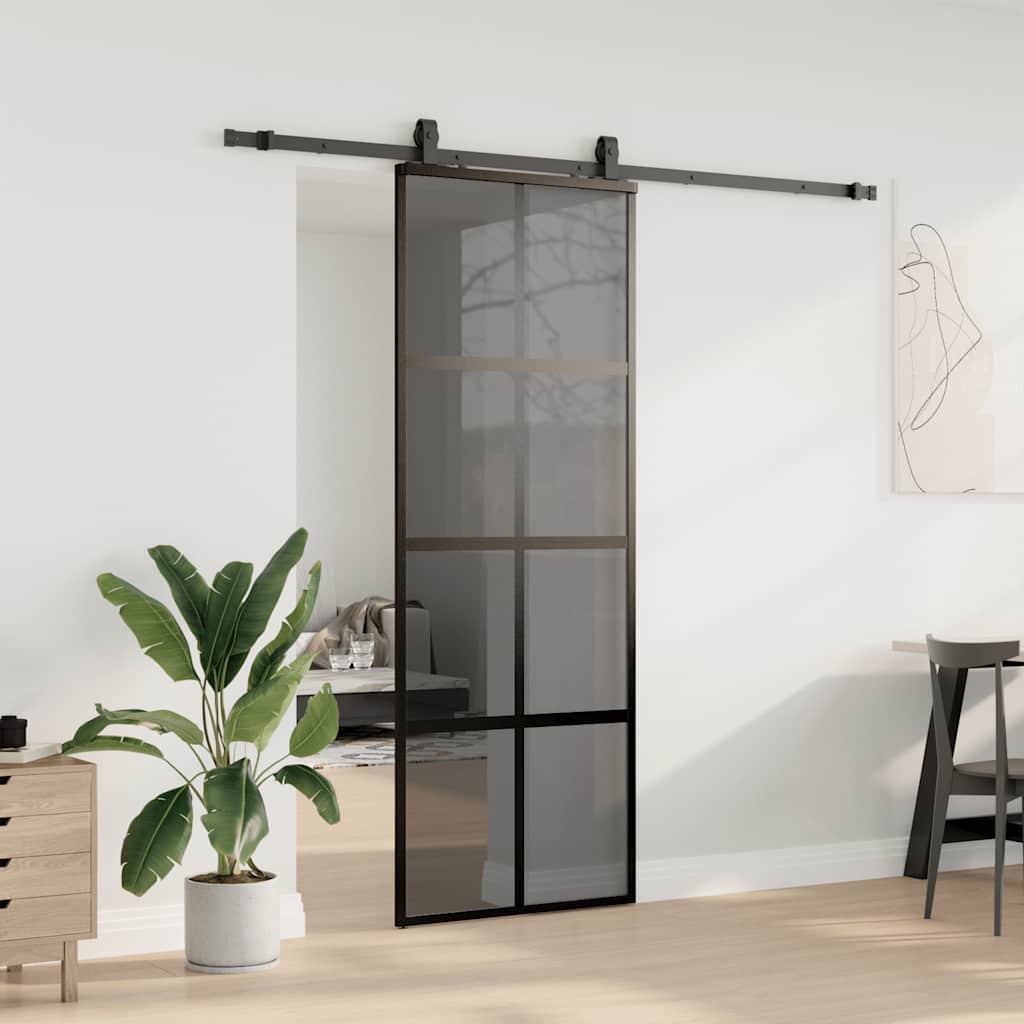 VidaXL Schiebetür mit Beschlagset 76x205 cm Hartglas schwarz