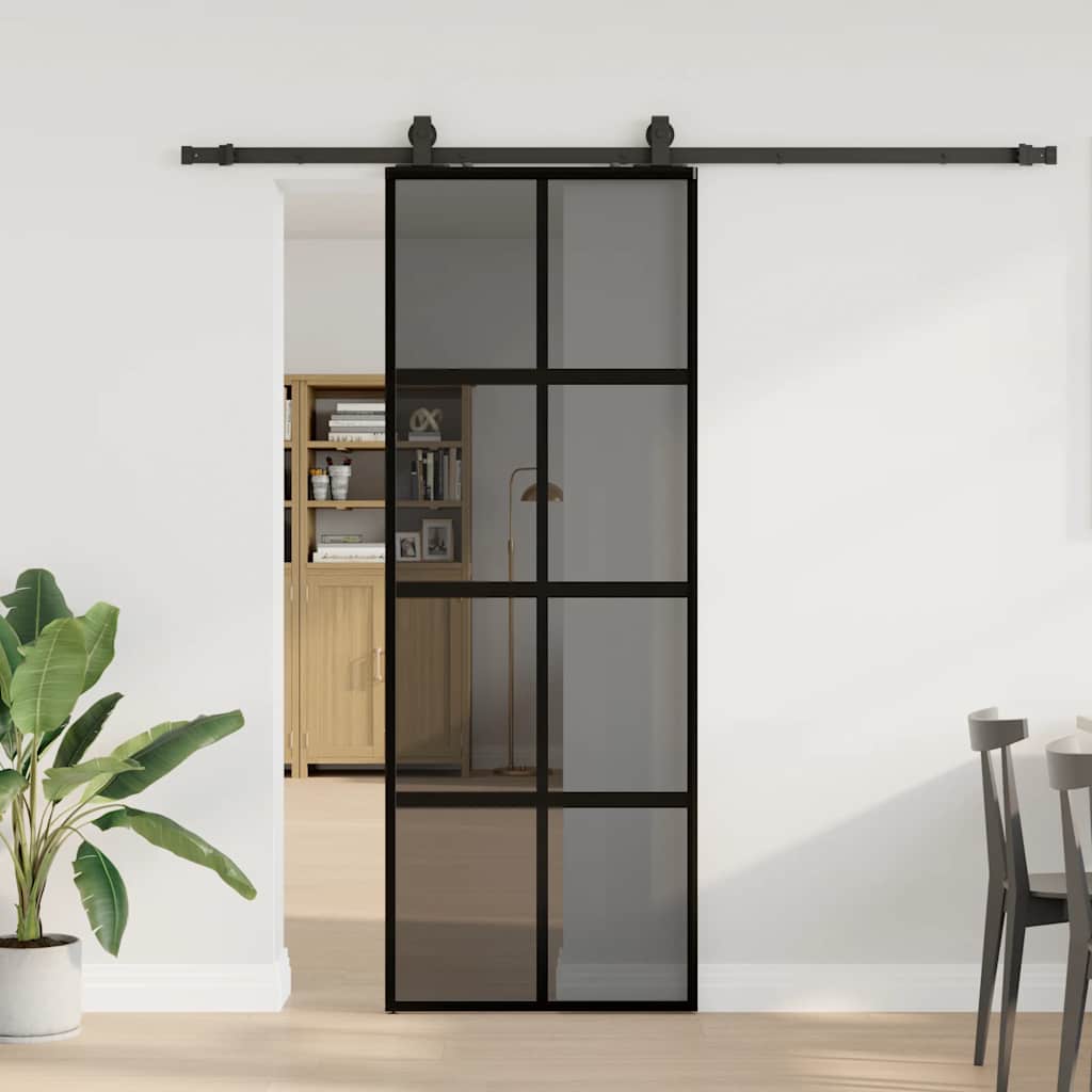 VidaXL Schiebetür mit Beschlagset 76x205 cm Hartglas schwarz