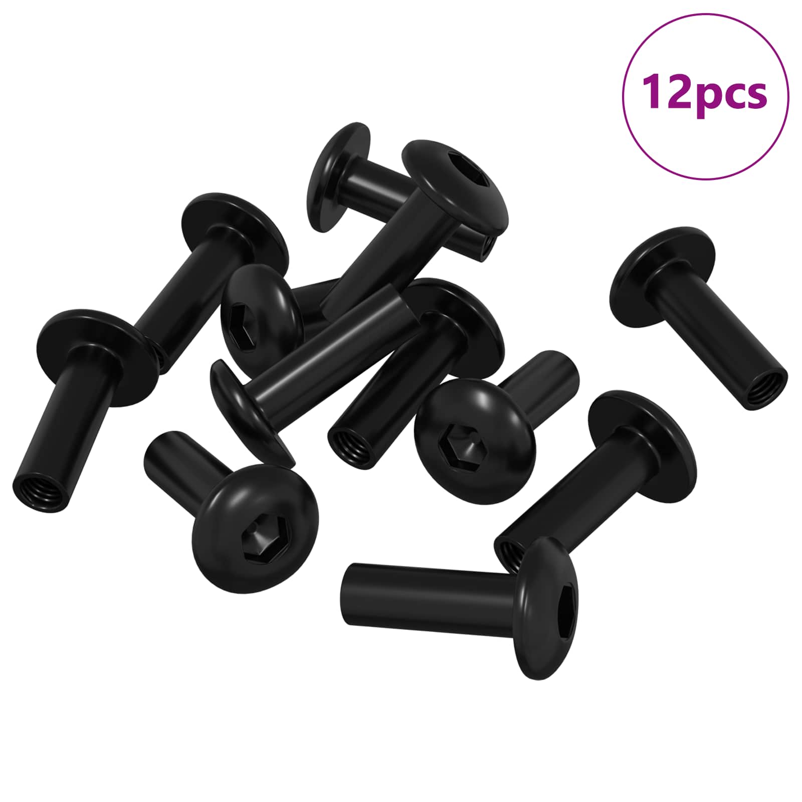 Vidaxl-Hülsenmuttern 12 Stück schwarz M4 x 14,5 mm Eisen