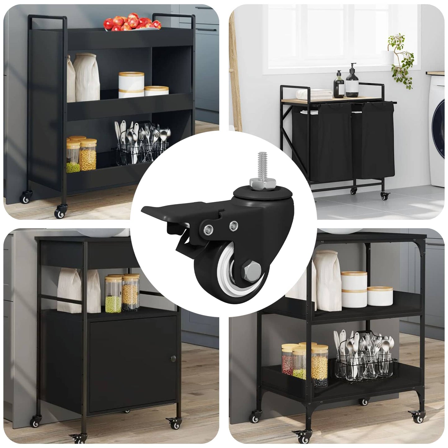 Vidaxx-Räder 12 Stück schwarz M6 x 37 mm Eis und Nylon