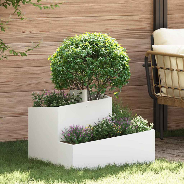 Vidaxl Gartenblumentopf weiß 60 x 60 x 50 cm kaltgewalzter Stahl