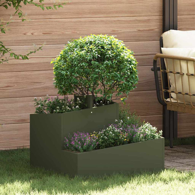 Vidaxl Gartenblumentopf olivgrün 60 x 60 x 50 cm kaltgewalzter Stahl
