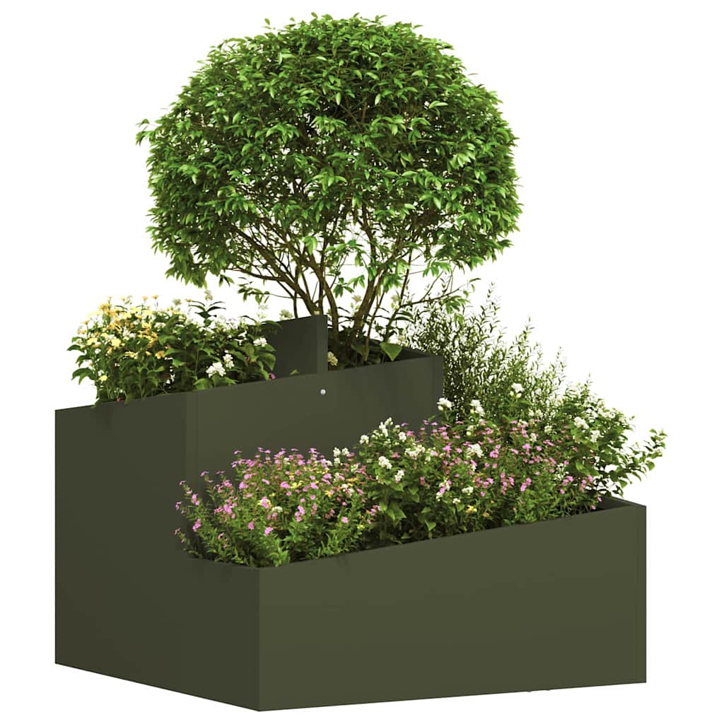 Vidaxl Gartenblumentopf olivgrün 60 x 60 x 50 cm kaltgewalzter Stahl