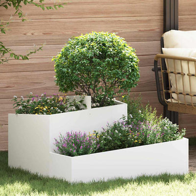 Vidaxl Gartenblumentopf weiß 80 x 80 x 50 cm kaltgewalzter Stahl