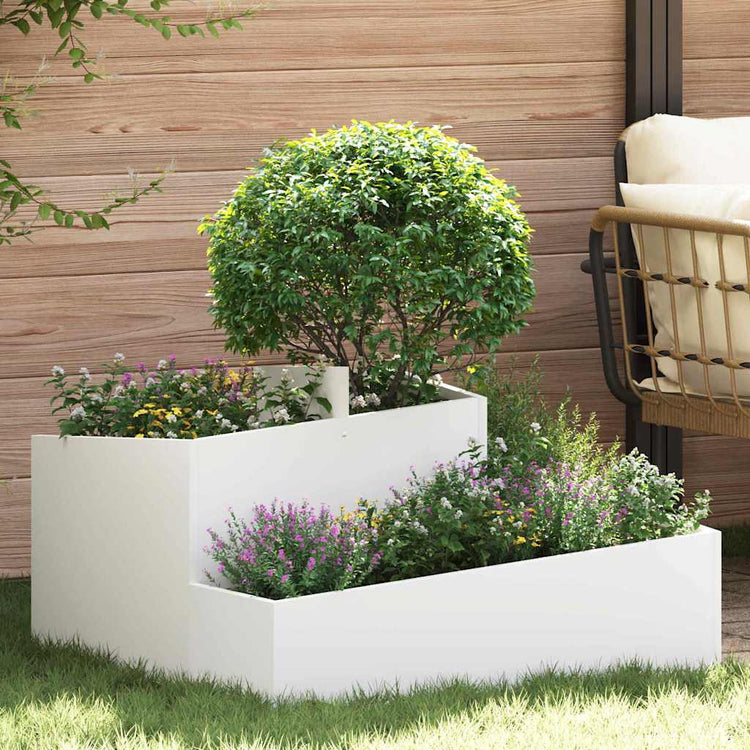 Vidaxl Gartenblumentopf weiß 80 x 80 x 50 cm kaltgewalzter Stahl