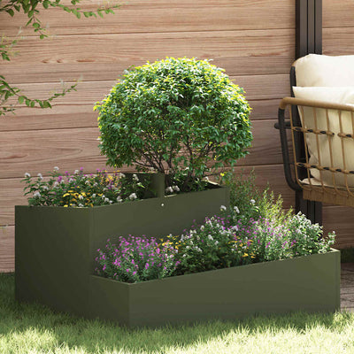 Vidaxl Gartenblumentopf olivgrün 80 x 80 x 50 cm kaltgewalzter Stahl