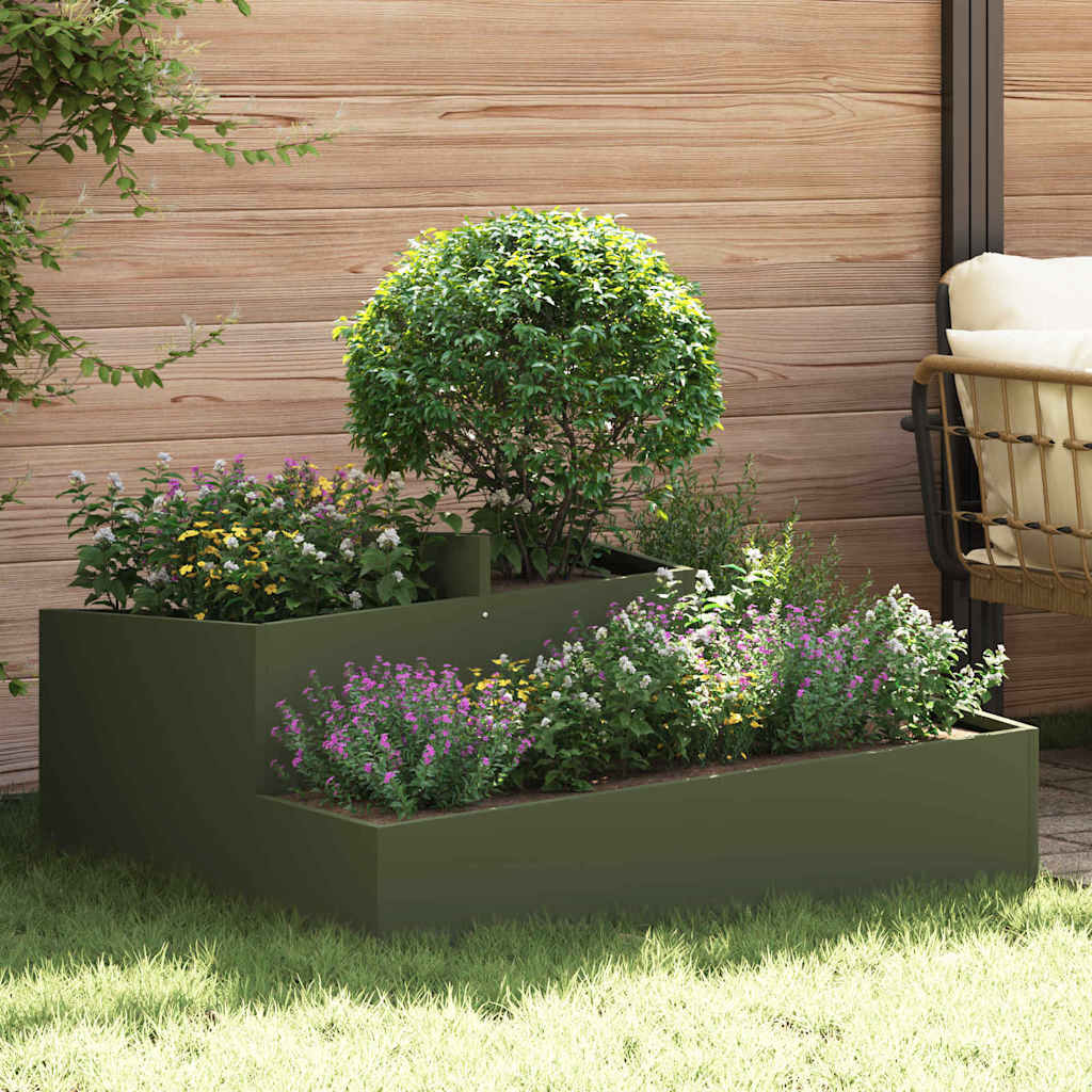 Vidaxxl Gartenblumentopf Olivgrün 100 x 100 x 50 cm kaltgewalzter Stahl