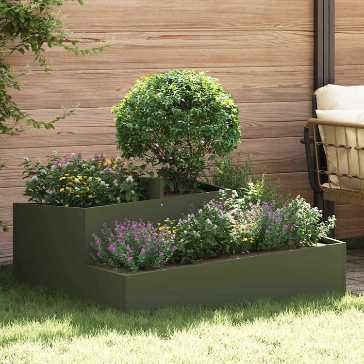 Vidaxxl Gartenblumentopf Olivgrün 100 x 100 x 50 cm kaltgewalzter Stahl