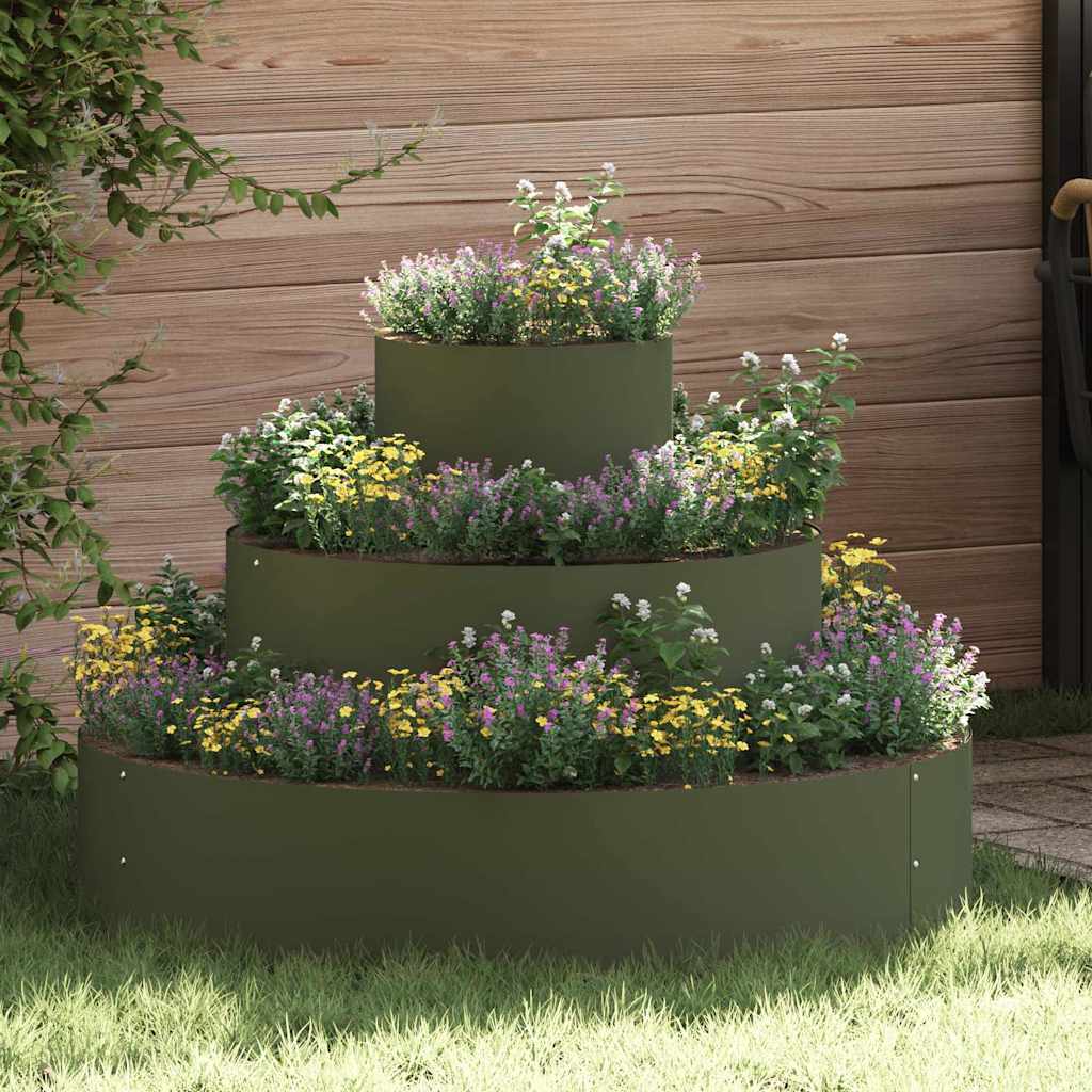 Vidaxxl Gartenblumentopf Olivgrün 90 x 90 x 20 cm kaltgewalzter Stahl