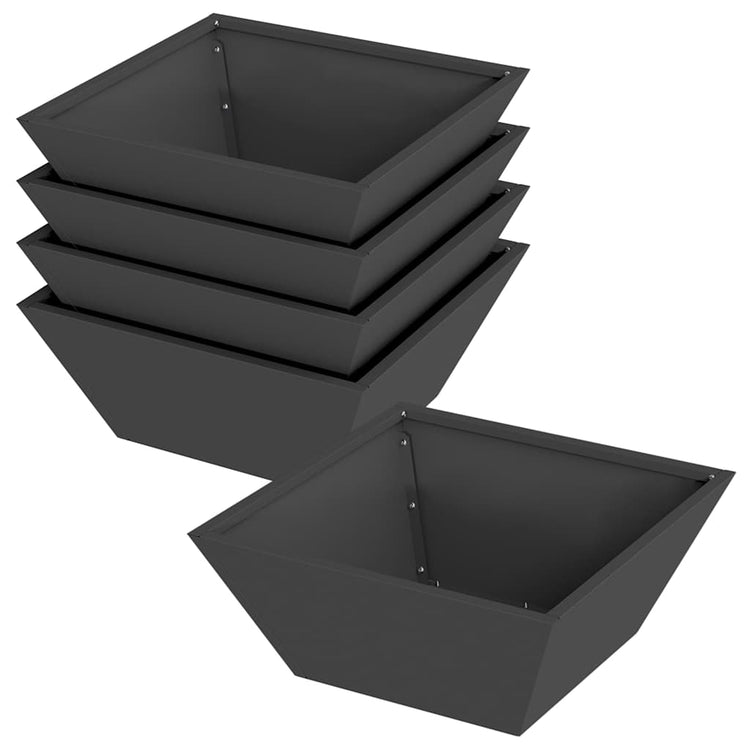 Vidaxxl Gartenblumentopf 5 Stück schwarz 40 x 40 x 15 cm kaltgewalzter Stahl