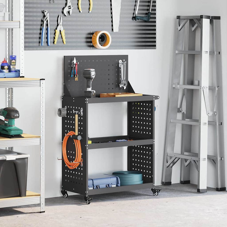 Vidaxx Werkzeugwagen schwarz 65 x 35 x 111 cm kaltgewalzter Stahl