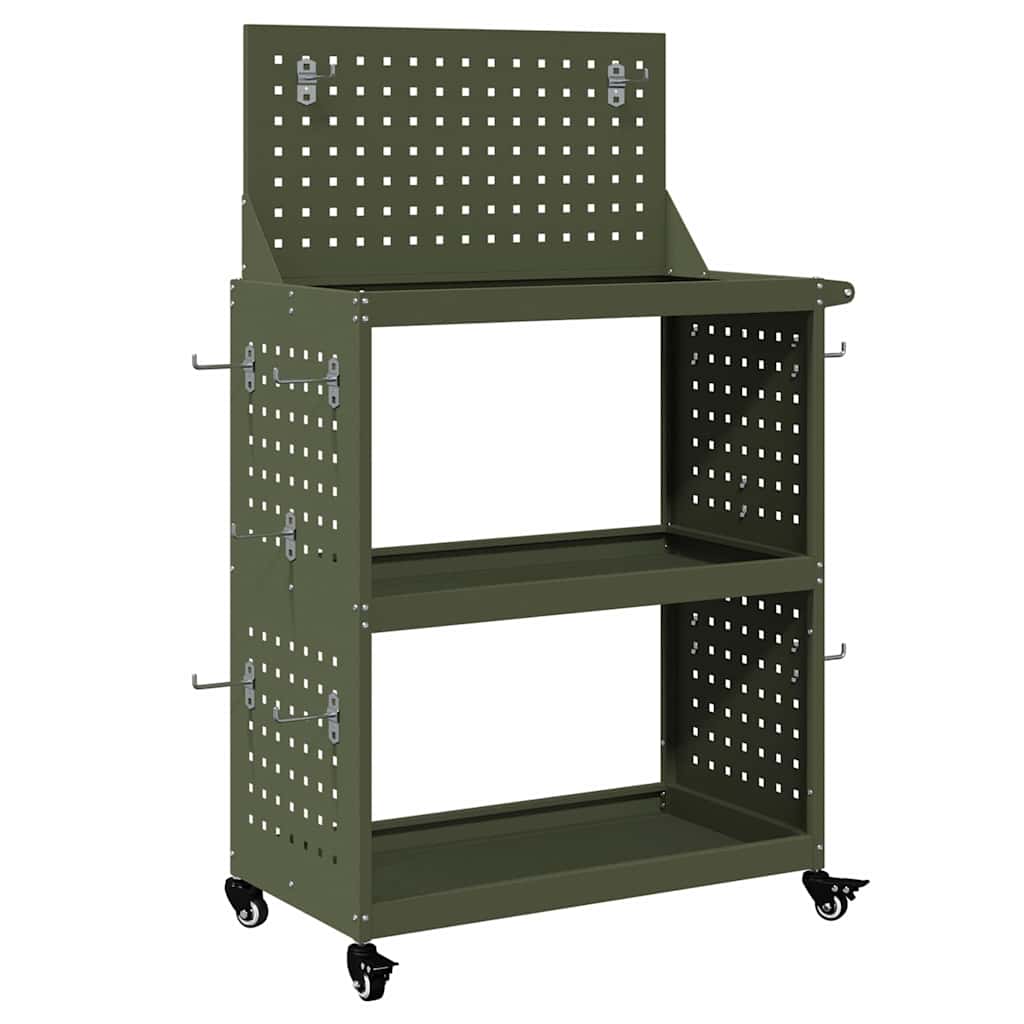 Vidaxxl Werkzeugwagen mit Ablage olivgrün 65 x 35 x 111 cm