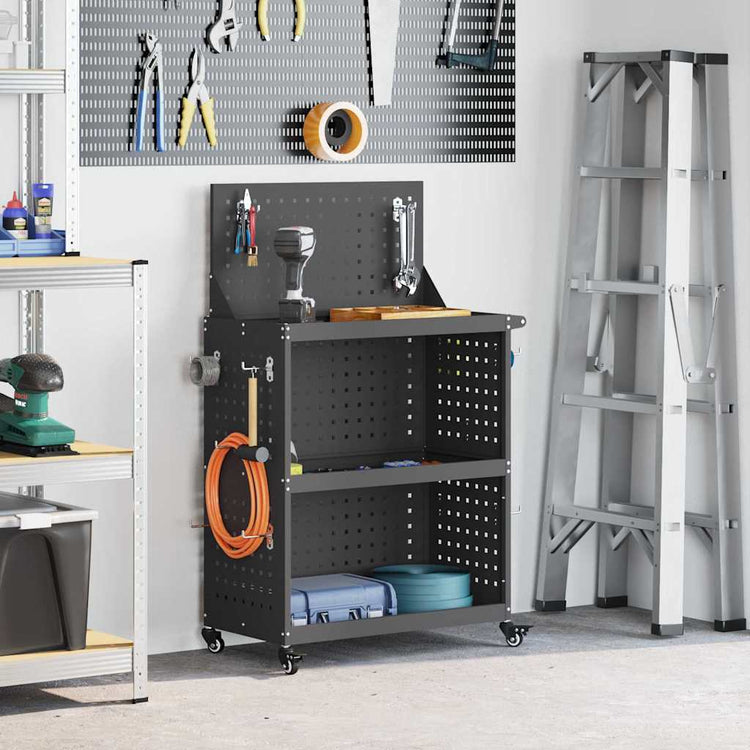 Vidaxx Werkzeugwagen schwarz 65 x 35 x 111 cm kaltgewalzter Stahl
