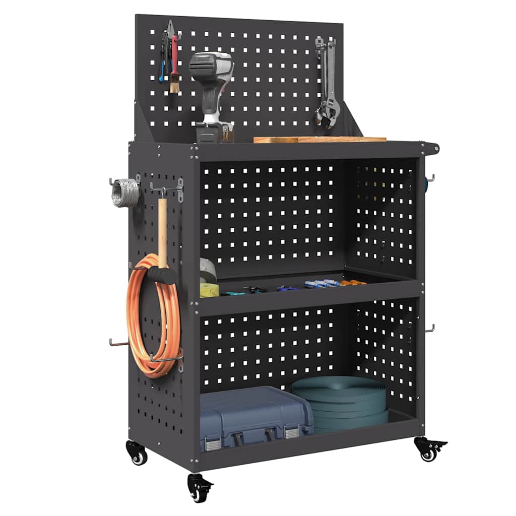 Vidaxx Werkzeugwagen schwarz 65 x 35 x 111 cm kaltgewalzter Stahl