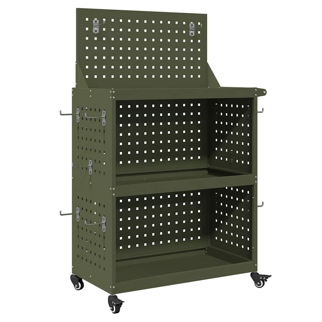 Vidaxxl Werkzeugwagen mit Ablage olivgrün 65 x 35 x 111 cm