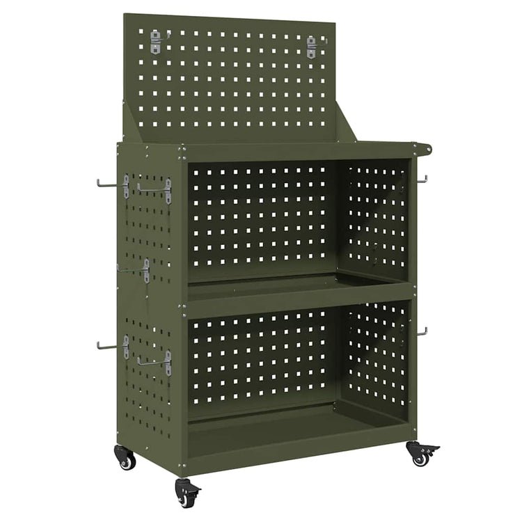 Vidaxxl Werkzeugwagen mit Ablage olivgrün 65 x 35 x 111 cm
